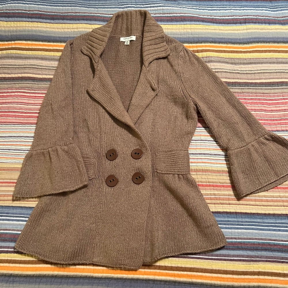 Banana Republic Knit Blazer Cardigan Wool Bell Sleeve Brown Size M